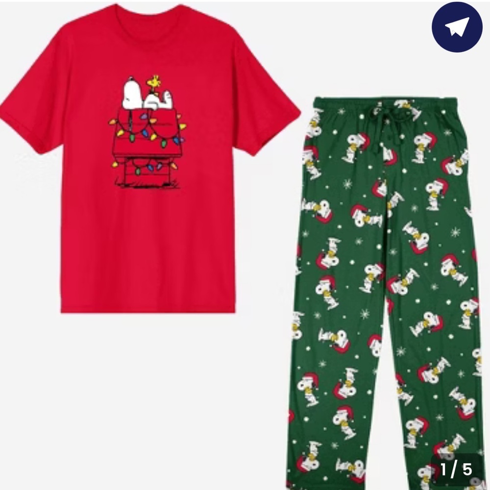 Mens Peanuts Snoopy Holiday Pajama Lounge Set - Red Top Sz XL New